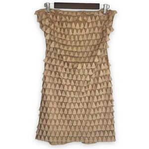 Lulu's Strapless Ruffle Textured Dress in Tan